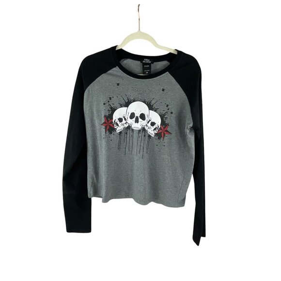 Social Collision Skull & Star Graphic Raglan Sleeve T Shirt 2X Black Gray Gothic - Picture 2 of 6